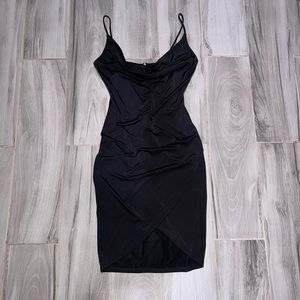 Black Mini Front Slit Mini Dress